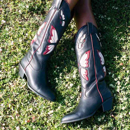 Butterfly western boots for women by sd-hk with vibrant butterfly designs and stylish pointed toes