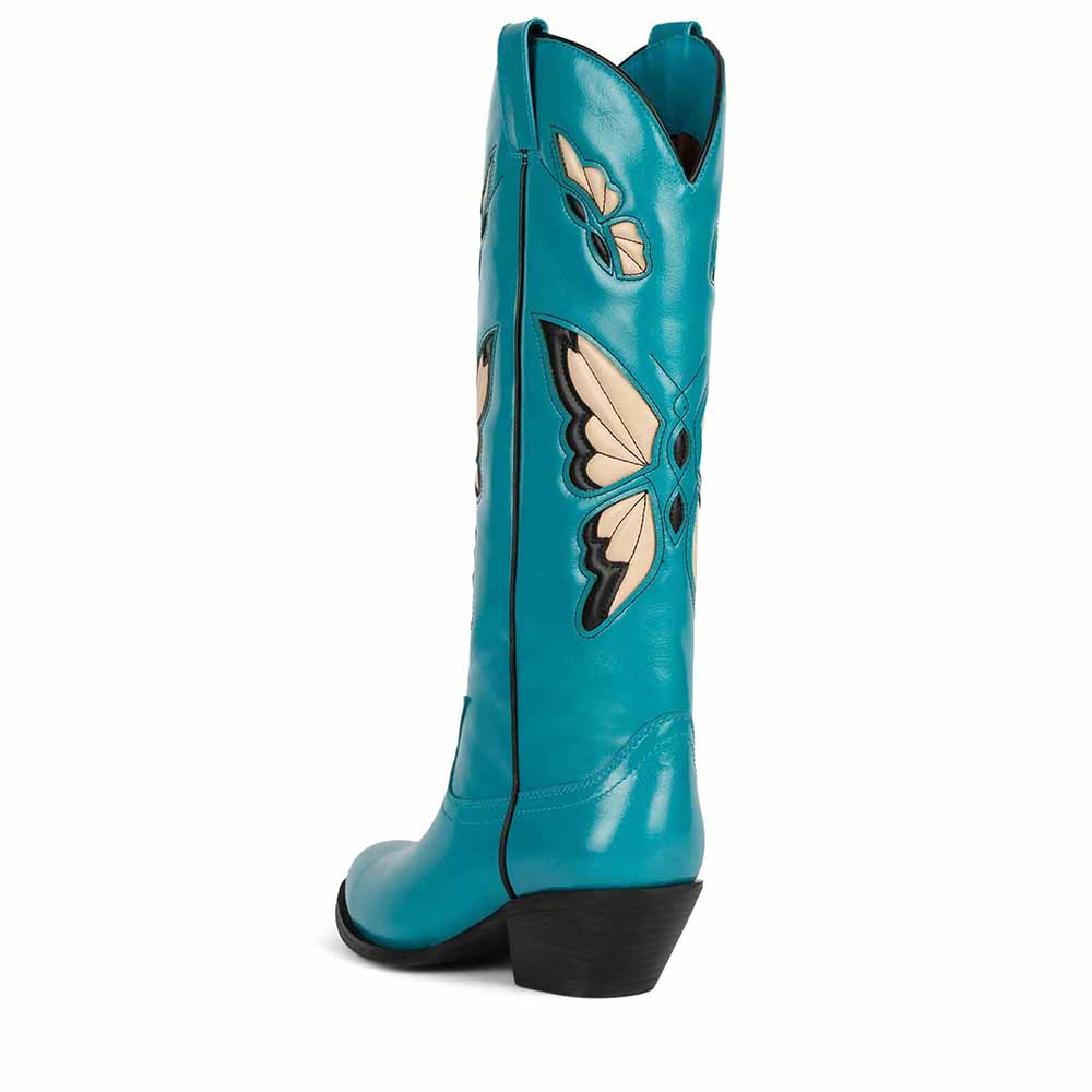 Turquoise butterfly western boots for women with stylish cutout butterfly design
