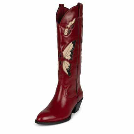 Red butterfly western boots for women with intricate butterfly design and pointed toe