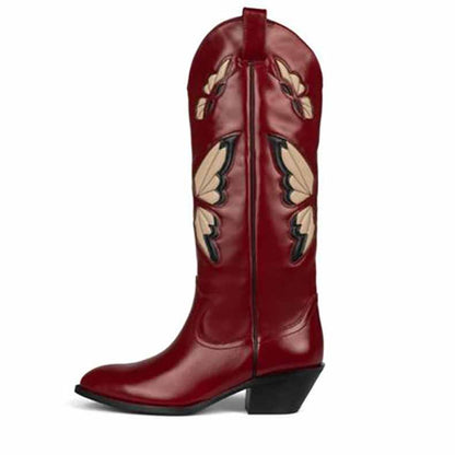 women's embroidered cowgirl knee high boots in red
