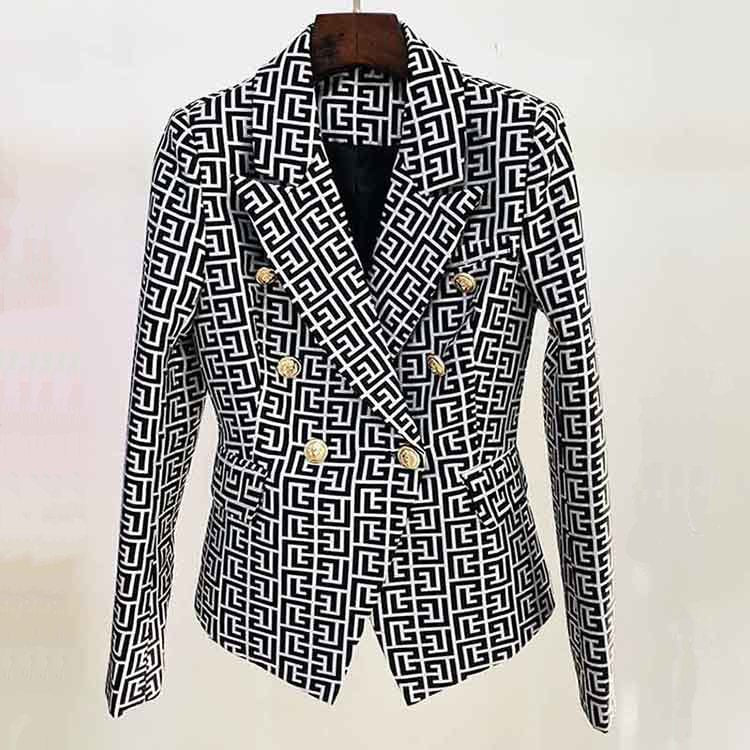 Women's Golden Lion Buttons Maze Pattern Fitted Blazer Jacket