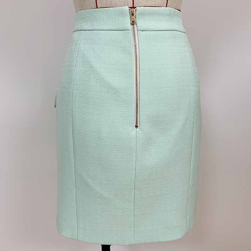 Hight Waisted Mint Formal Skirt Gold-tone Mini Skirt for Ladies