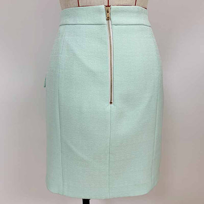Hight Waisted Mint Formal Skirt Gold-tone Mini Skirt for Ladies
