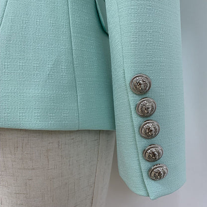 Women's Fitted Silver Lion Buttons Fitted Jacket Mint Green Blazer