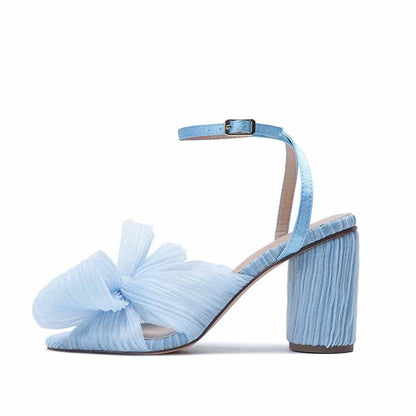 Women Pleated Knot Heeled Sandal with Ankle Strap Summer Bridesmaid Dress Shoes