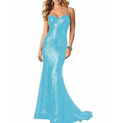Women Sequin Gown Dress Bodycon Floor-Length Prom Gowns