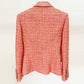 Womens Coral Jacket Gold Double Breasted Blazer Slim Fitting Tweed Coat