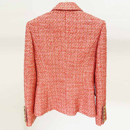 Womens Coral Jacket Gold Double Breasted Blazer Slim Fitting Tweed Coat