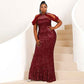 Women Plus Size Party Dress Sequin Sleeveless Burgundy Maxi Formal Party Prom Gowns