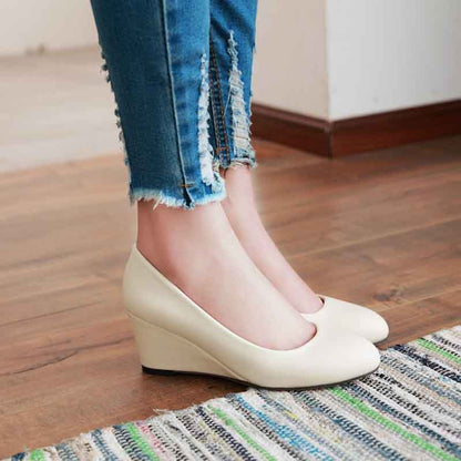 Womens Platform Wedges Pu Leather Dress Heels 6cm Small And Big Size Shoes