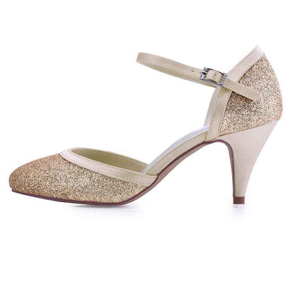 Sequin Wedding Shoes For Bride Block Heel Wedding Party Shoes