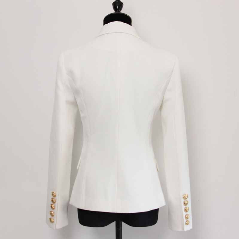 Women's Luxury Fitted Blazer Golden Lion Buttons Coat White Color