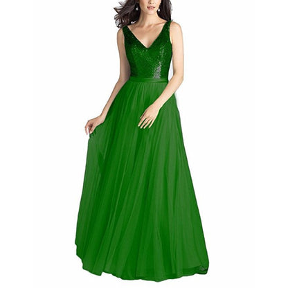 Sequin Evening Gowns V Neck Sleeveless Ball Prom Party Dress