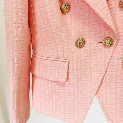 Women's Fashion Blazer Labyrinth Pattern Jacket Coats with Gold Buttons