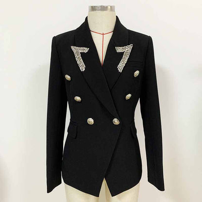 Womens Coat Double Breasted Lion Button Blazer with Metal Outwear