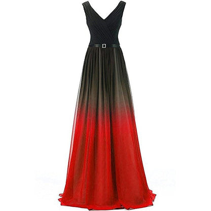Women's Gradient Color Chiffon Formal Evening Dress Long Prom Gown