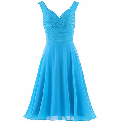 Women's V-Neck Chiffon Bridesmaid Dresses Short Prom Gown