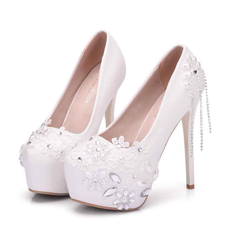 Sd-hk Bridal Shoes Women Platform White Comfortable Wedding Heels for Bridal