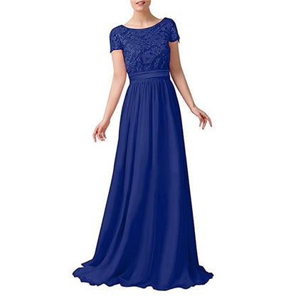 Long Prom Dress Evening Maxi Dress Short Sleeve Long Bridesmaid Gowns