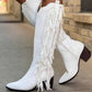 Women's Fringe Cowgirl Boots Western Boot Chunky Stacked Heel Booties