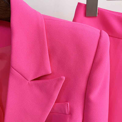 Women Rose pink Blazer + Flare Trousers Suit
