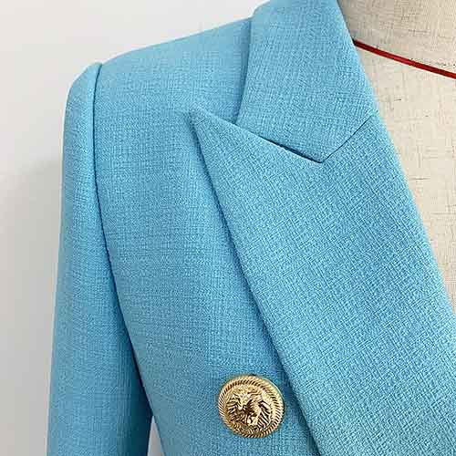 Women's Sky Blue Golden Lion Buttons Fitted Blazer Jacket