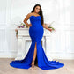 Women Prom Gown Plus Size Strapless Slit Front Wedding Evening Party Maxi Dress