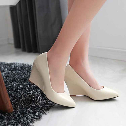 Womens Platform Wedges Pu Leather Dress Heels 8cm Shoes