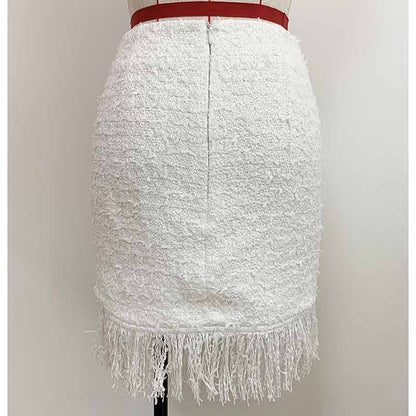 Hight Waisted White Formal Skirt Gold-tone Mini Skirt for Ladies