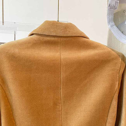 Camel velvet women's pantsuit with a stylish collar and soft texture for elegant occasions