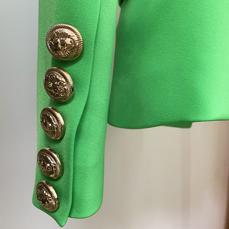 Women's Fitted Gold Lion Buttons Fitted Jacket Light Green Blazer