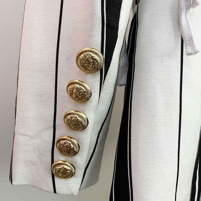 Women's Black and White Striped Pants Suit