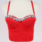 Womens Crop Tops Spaghetti Straps Beaded Push Up Corset Bra Party Top