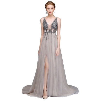 sd-hk Women Long Prom Gowns V Neck Sleeveless Evening Maxi Dress