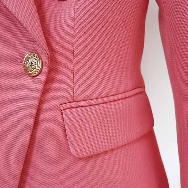 Women's Pink Coat Golden Lion Buttons Fitted Blazer Jacket