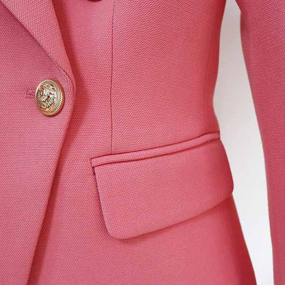 Women's Pink Coat Golden Lion Buttons Fitted Blazer Jacket