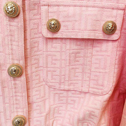 Metal Button Short Blazer & Shorts Suit In Pink
