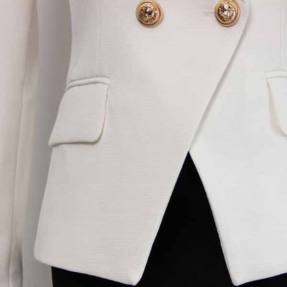 Women's Luxury Fitted Blazer Golden Lion Buttons Coat White Color