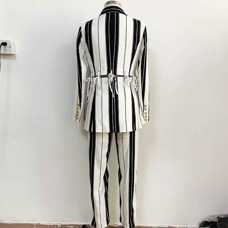 Women's Black and White Striped Pants Suit