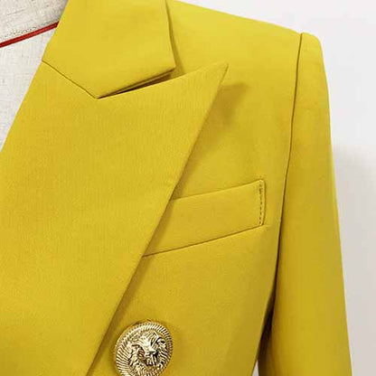 Women's Yellow Lion Buttons Fitted Blazer Jacket