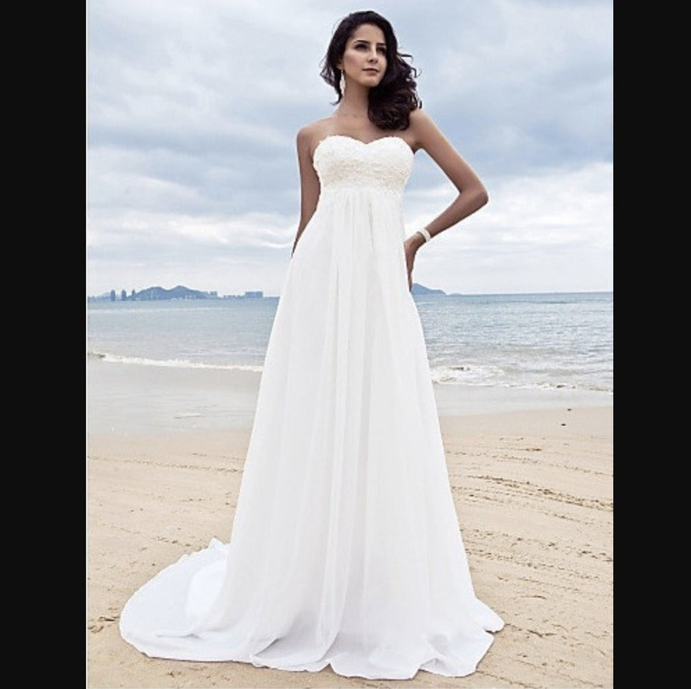 sd-hk White Wedding Gowns Strapless Floor-Length Bride Dress Plus Size