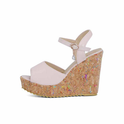Women's Platform Dress Heels Summer Sandals Pu Wedge Chunky Heels