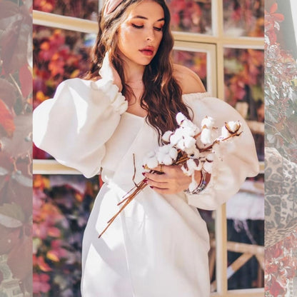 sd-hk Irregular Bubble Sleeve Dress Sexy Evening Dress