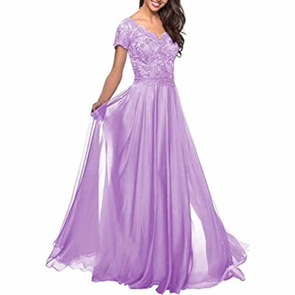 Chiffon Lace Bridesmaid Dress Short Sleeves Long Length Bridesmaid Dress Evening Maxi Dress