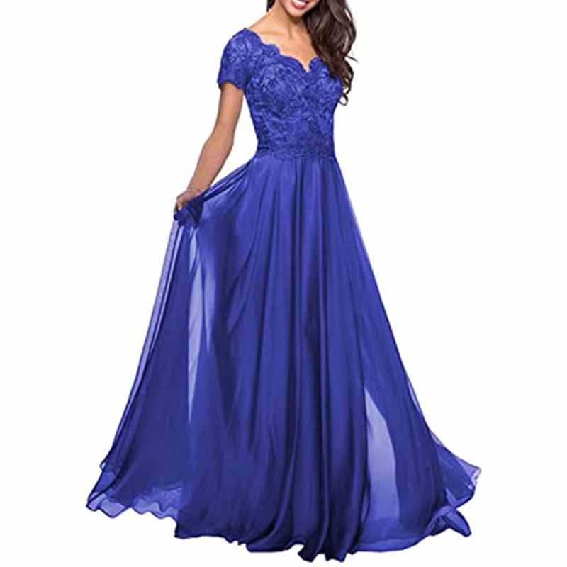 Chiffon Lace Bridesmaid Dress Short Sleeves Long Length Bridesmaid Dress Evening Maxi Dress