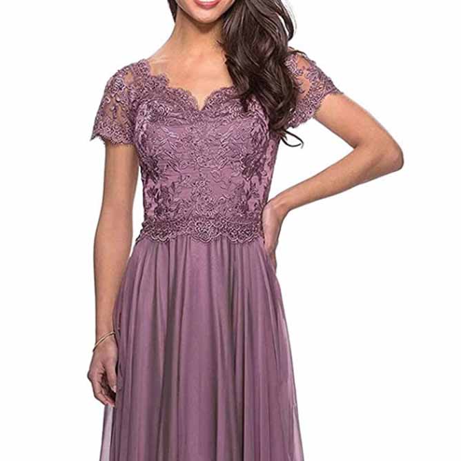 Chiffon Lace Bridesmaid Dress Short Sleeves Long Length Bridesmaid Dress Evening Maxi Dress