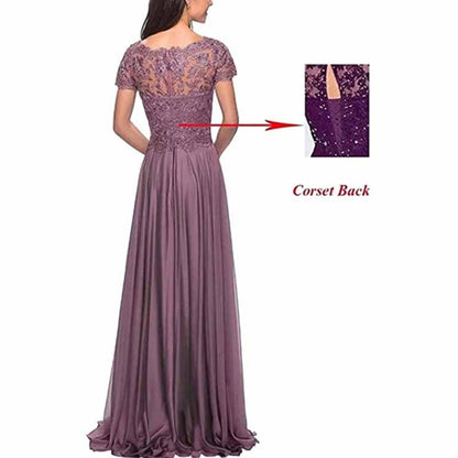 Chiffon Lace Bridesmaid Dress Short Sleeves Long Length Bridesmaid Dress Evening Maxi Dress