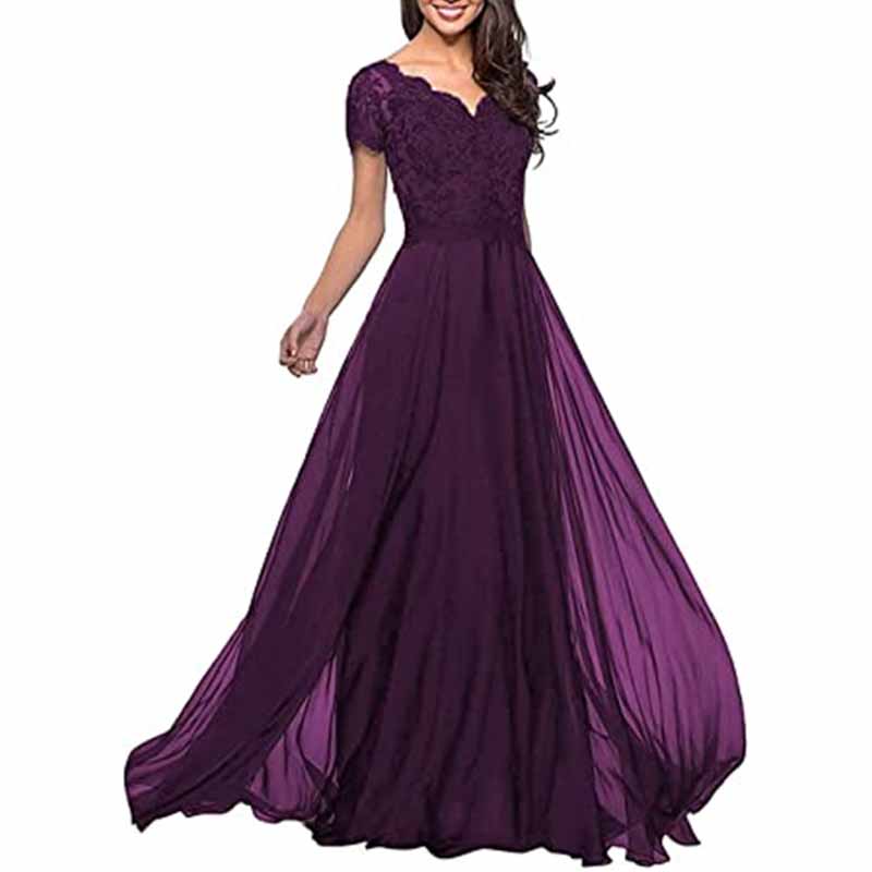 Chiffon Lace Bridesmaid Dress Short Sleeves Long Length Bridesmaid Dress Evening Maxi Dress