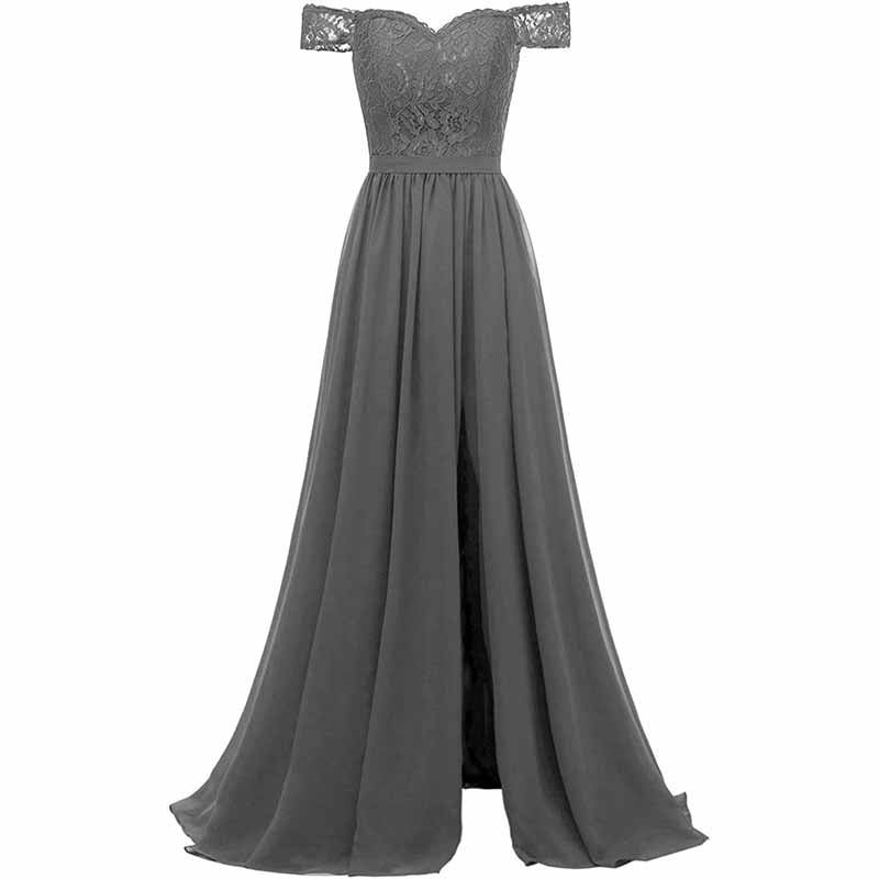 Women Off Shoulder Split Bridesmaid Dresses Long Floral Lace Chiffon Formal Wedding Evening Party Gowns