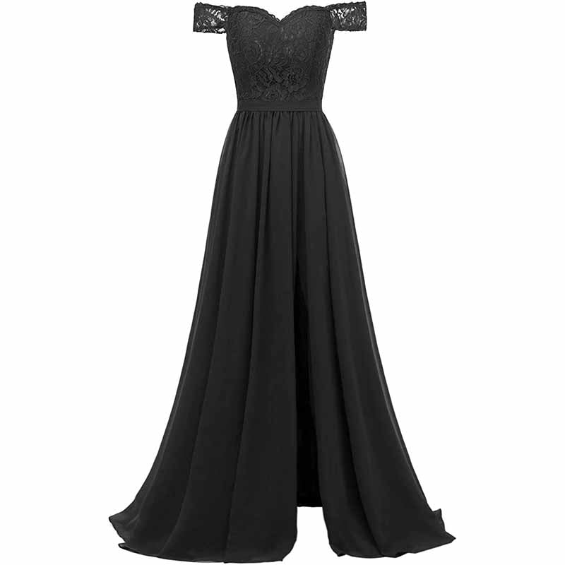 Women Off Shoulder Split Bridesmaid Dresses Long Floral Lace Chiffon Formal Wedding Evening Party Gowns